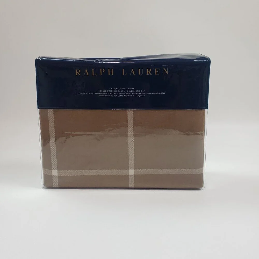 Ralph Lauren Equestrian Windowpane Duvet Cover Full/Queen Camel Cream Cashmere